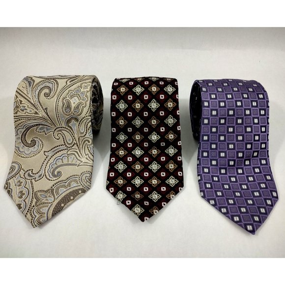 3x Pronto Uomo Men's Neckties ties All Silk Paisley geometric shapes squares - Picture 12 of 16